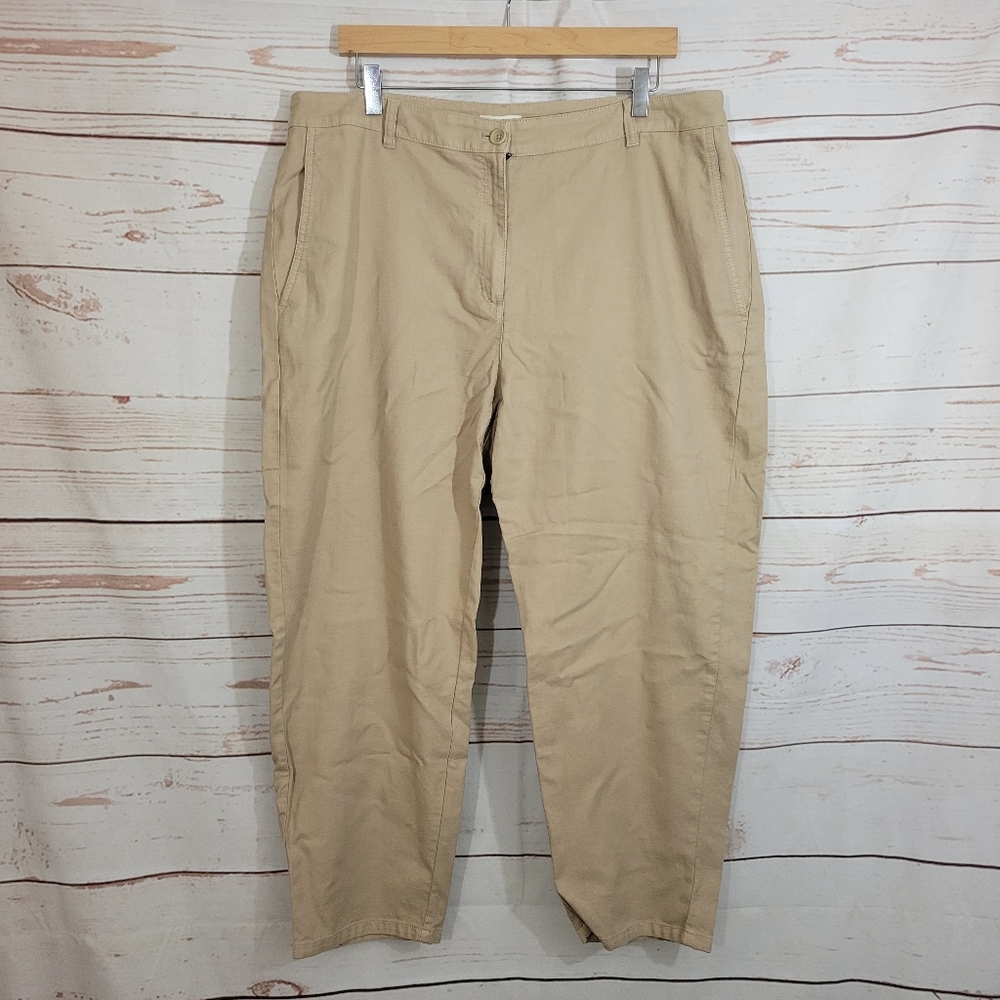 Eileen Fisher Organic Cotton Hemp Tapered Ankle Pant Khaki Size 16 NWT
